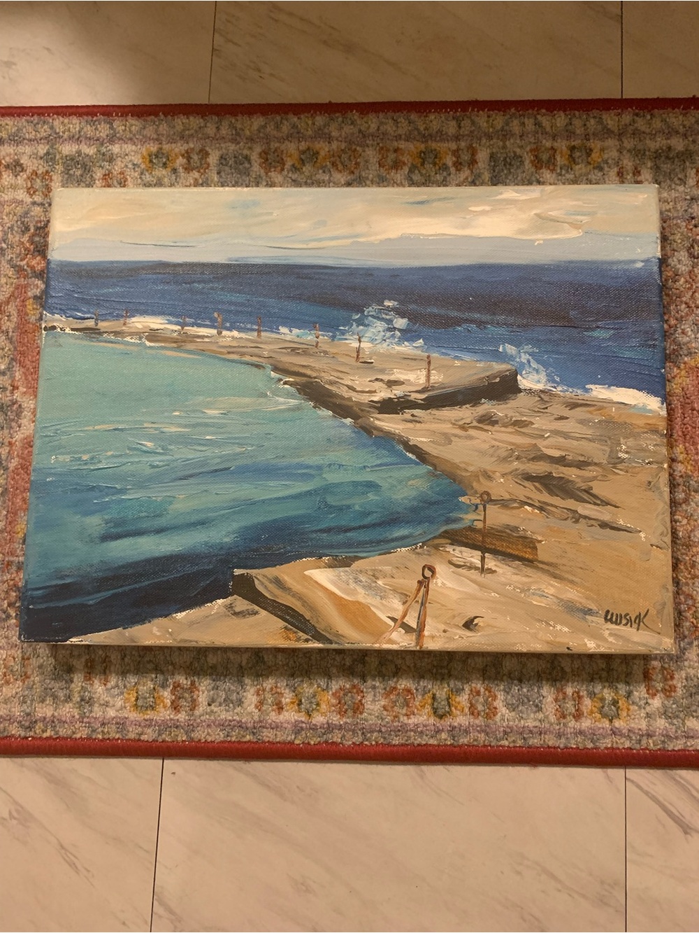Coastal Pier Seascape Canvas Wall Art - Blue & Tan
